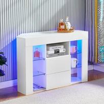 Moderni kampinė TV spintelė su LED apšvietimu, 9 skyriai, 100x40x68CM, Žemos sandėliavimo spintelės svetainei, Baltas blizgus viršus