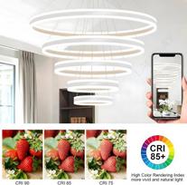 LED pakabinamas šviestuvas Modernus sietynas pritemdomas 5 žiedai Baltas 20-100cm — svetainės apšvietimas, šviestuvas su pulteliu, liustra virš stalo, miegamojo apšvietimas, baltas pakabinamas šviestuvas
