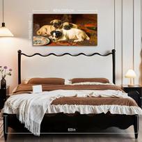 Paveikslas ant drobės Dideli Šunys 50x100 cm Modernus Medinis Rėmas Šunys — sienų dekoras, šuns grafika, svetainės dekoracija, mopso plakatas, interjero dizainas, miegamojo paveikslas, dovana šunų mylėtojui