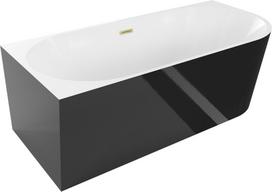 Mexen Mia laisvai stovinti kairinė vonia 160 x 75 cm, balta/juoda, šlifuotas auksinis perpildymo vamzdis - 52691607575L-55