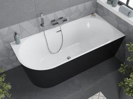 Mexen Mia laisvai pastatoma kampinė vonia dešinė 160 x 80 cm, balta/juoda, chromuotas perpylimas - 52691608075P-01, 160 x 80 cm