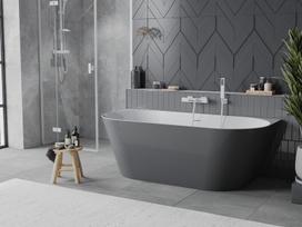 Mexen Oval Slim laisvai pastatoma vonia prie sienos 170 x 80 cm, balta/pilka, balta persipylimo anga - 52661708062-20, 170 x 80 cm