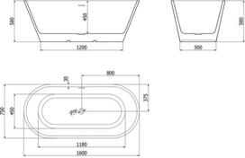Mexen Luna laisvai pastatoma vonia 160 x 75 cm, balta, juodas persipylimas - 52031607500-70, 160 x 75 cm