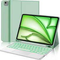 Korpusas su klaviatūra ir jutikliniu kilimėliu iPad Air 11 AZERTY su foniniu apšvietimu, žalias FR — ipad air priedai, planšetės klaviatūra, dėklas su jutikliniu, planšetės dėklas, apšviesta klaviatūra, ipad apsauginis dėklas