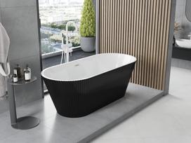 Mexen Yara laisvai stovinti juodu/baltu paviršiumi vonia 170 x 75 cm, baltas/juodas, baltas perpylimas - 52861707575-20, 170 x 75 cm