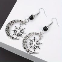 Gothic Dark Style Moon Sun Pentagram Earring Occult Crescent Wicca Witch Dangle Earrings for Women Men Hanmade Goth Jewelry Gift