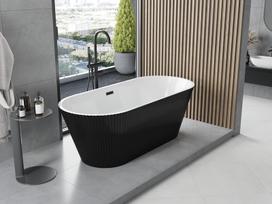 Mexen Yara laisvai pastatoma rifliuota vonia 170 x 75 cm, balta/juoda, juodas perpylimas - 52861707575-70, 170 x 75 cm