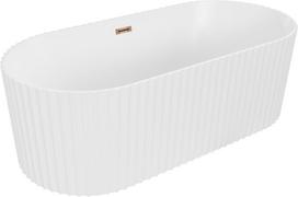 Mexen Paola laisvai stovinti vonia rifliuota 170 x 80 cm, balta matinė, perpylimo anga rožinis auksas - 52721708001-60, 170 x 80 cm