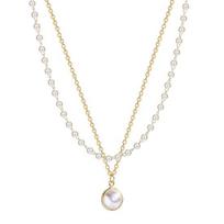 Yousheng Adjustable Extension Chain Choker Necklace Fine Workmanship Double Layer Chain Faux Pearls Necklace Jewelry Accessories auksinė