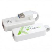 Manhattan TECHLY USB3.0 RJ45 Adapteris Weiss USB Stecker Typ A am Kabelis auf RJ45 Netzgeschwindigkeit 10/100/1000MBit/s