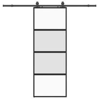 Sliding Door with Fittings Black 76 x 205 cm Tempered Glass