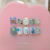 Short Sweet Cat Eye Press-On Nails Hand-Painted Cute Design DIY Nail Art Set Women Teens Extra Small