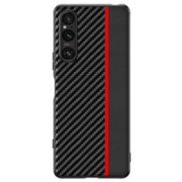 Applicable to Sony Xperia 1 V mobile phone case Carbon fiber Kevlar pattern anti-drop ultra-thin Sony leather case protective case Sony xperia1-ⅴ raudona