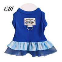 Close-fitting Pet Dress Sleeveless Ribbed Dress, Ultramarine Blue Cute Dog Striped Skirt Harness Combo Girl Doggie Clothes for Small Medium XXL mėlyna