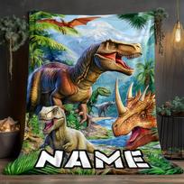 Individualus Dinozaurų Vilnos pledas Su vardu T-Rex Triceratopsas Spausdintas Pledas Minkštas Šiltas Visų Sezonų Lovatiesė Dovana Vaikams 70x100cm28x39in white