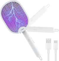 Electric Fly Swatter, 4000V Foldable Fly Zapper with USB Rechargeable Battery, Flying Insects for Living Room, Garden Home