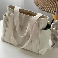 Canvas Women's Shoulder Bag Large Capacity Multiple Outer Pocket Zipper Tote Bag Student Handbag Shopping balta