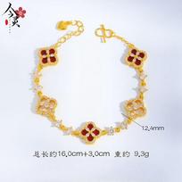 9999 24K real gold diamond red four-leaf flower bracelet for women, exquisite mother-of-pearl versatile bracelet balta