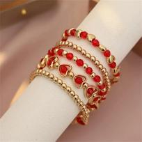 5PCS/SET Universal Beaded Bracelet Set Dainty Multiple Layers Bracelet  Women's Jewelry raudona