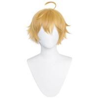 Game Genshin Impact Thoma Cosplay Wig Three-dimensional Fluffy Design Golden Heat Resistant Synthetic Wigs + Wig Cap + Horns One Size