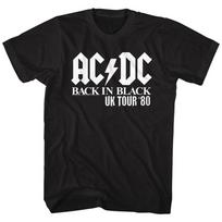 AC/DC Back In Black 1980 UK Tour Black Rock and Roll Music Band T-T-shirt Tops Tees Men's Women's Unisex S