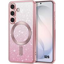 Case for Samsung Galaxy S26, Silicone Glitter Protection with Magnetic Ring - Pink rožinė