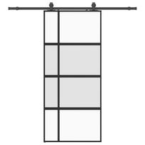 Sliding Door with Fittings Black 90 x 205 cm Tempered Glass