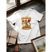 Kids Crewneck Short Sleeve T-Shirt, Fun Macaroni Dragon Italian Meme Print 110 balta