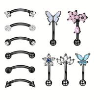 11Pcs Colorful Butterfly Curved Barbell Eyebrow Belly Lip Rings With Shiny Zircon Bling Piercing Jewelry