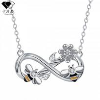 Elegant Bee Pendant Necklace Women - Mobius Loop Design Plated Copper Chain Lightweight Fashion Choker Silver