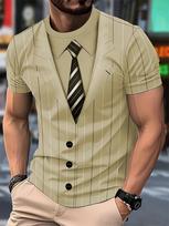 Men's 3D Fake Suit Print T Shirt With Pinstripe Blazer, Shirt And Tie Design Casual Funny Men Women Business T-shirt Clothing XXS