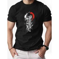 Men Summer Crew Neck T-Shirt with Samurai Pattern Knit Fabric Slight Stretchreathable Short Sleeve Tee S