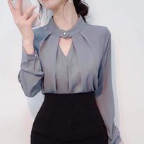 Pure Color Long Sleeve Women's Shirt Base Layer Sensual Small Top Name Lady Elegant Necktie Blouse Chinese Style Spring Autumn S