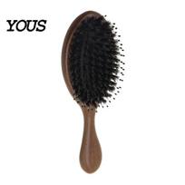 Women Hair Comb Air Cushion Brush with Wooden Handle, Gentle Scalp Massage Boar Detangler Bristles Brush, Anti-static Detangling Paddle for Round