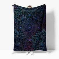 Black Floral Psychedelic Mandala Pattern Blanket - Neon Blue Purple Geometric Throw For Teens Girls Room Decor 70x100cm28x39in