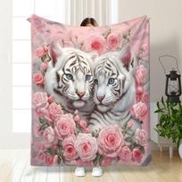White Tigers And Roses Ultra-Soft Cozy Blanket - Perfect For Winter, Ideal Gift For Animal And Art Enthusiasts, Brings Comfort 75x100cm