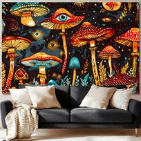 Trippy Mushroom Tapestry, Psychedelic Red Mushrooms With All-Seeing Eyes Print Wall Hanging For Bedroom Living Room Home Decor 70x100CM