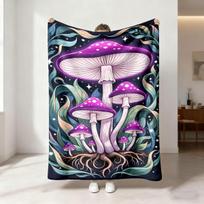 1Pc Colorful Mysterious Mushroom Printed Flannel Blanket Multiple Size Soft Casual Cover Blanket Gift Blanket, Machine Washable 70x100cm