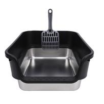 Cat Litter Box Large Size Open Top High Sided Easy Cleaning Stainless Steel Cat Litter Box for Home Dark