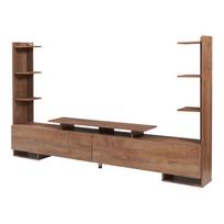 Rauki TV stand with side shelves walnut effect