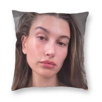 H-Hailey Bieber Pillowcase Printing Polyester Cushion Cover Decor Pillow Case Cover Home Square 18'' Peach skin 18*18(CM)-1Pcs