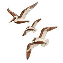 3 Pcs Wood Flying Pelican Wall Art Coastal Theme Nautical Wall Decor Rustic Beach Wooden Bird Sculpture for Living Room Bedroom Home Decor 3pcs