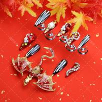 Handcrafted Press-On Nails Long Stiletto Style With Dragon Motif Red Rhinestone Pearl Decor Women L Includes 5-piece set nail art tools kit
