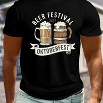 Men Oktoberfest Beer Graphic T-Shirt Casual Short Sleeve Summer Tee for Big Tall Black Polyester Men Clothing S