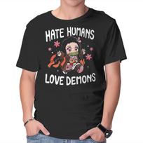 Unisex Crew Neck T-Shirt Hate Humans Love Demons Graphic Short Sleeve Casual Tee L