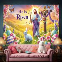 Easter He Is Risen Banner, Multiple Sizes Digital Print Polyester Tapestry For Home Church Party Indoor Outdoor Decor 40X60cm