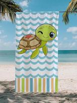 Trendy Sea Turtle Print Beach Towel, Soft Microfiber Lightweight Quick Dry,  Oversized For Travel Camping, Blue Wave Decor Towel 40x60cm
