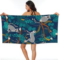 Lemurs In A Blue Jungle Beach Towel Soft Microfiber Quick Dry Absorbent Quick Towels For Mountain Climbing 70x140 cm