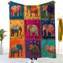 Bohemian Elephant Patchwork Quilt Blanket Multicolor Lightweight All-Season Throw For Sofa Bed,Home Decor, Camping & Gifts 75X100cm(29x39in)