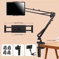 1 Set Adjustable Tablet Phone Desk Stand, 360° Swivel Long Arm Universal Holder for 4-12 Inch Devices, Metal Mount juoda